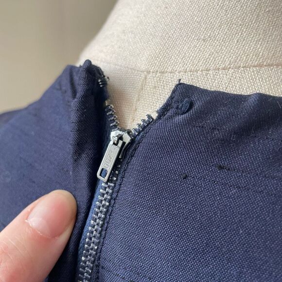 Vintage Mix & Match Dark Blue Sheath Dress Long Blazer Ivory Trim XS - Picture 8 of 13